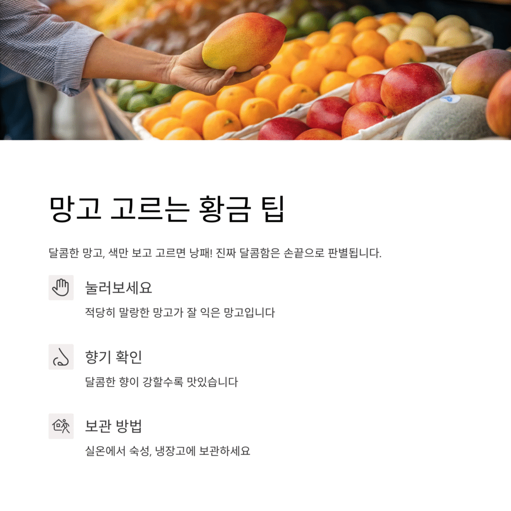 망고 고르는 팁, 겉보다 손으로 눌러보세요