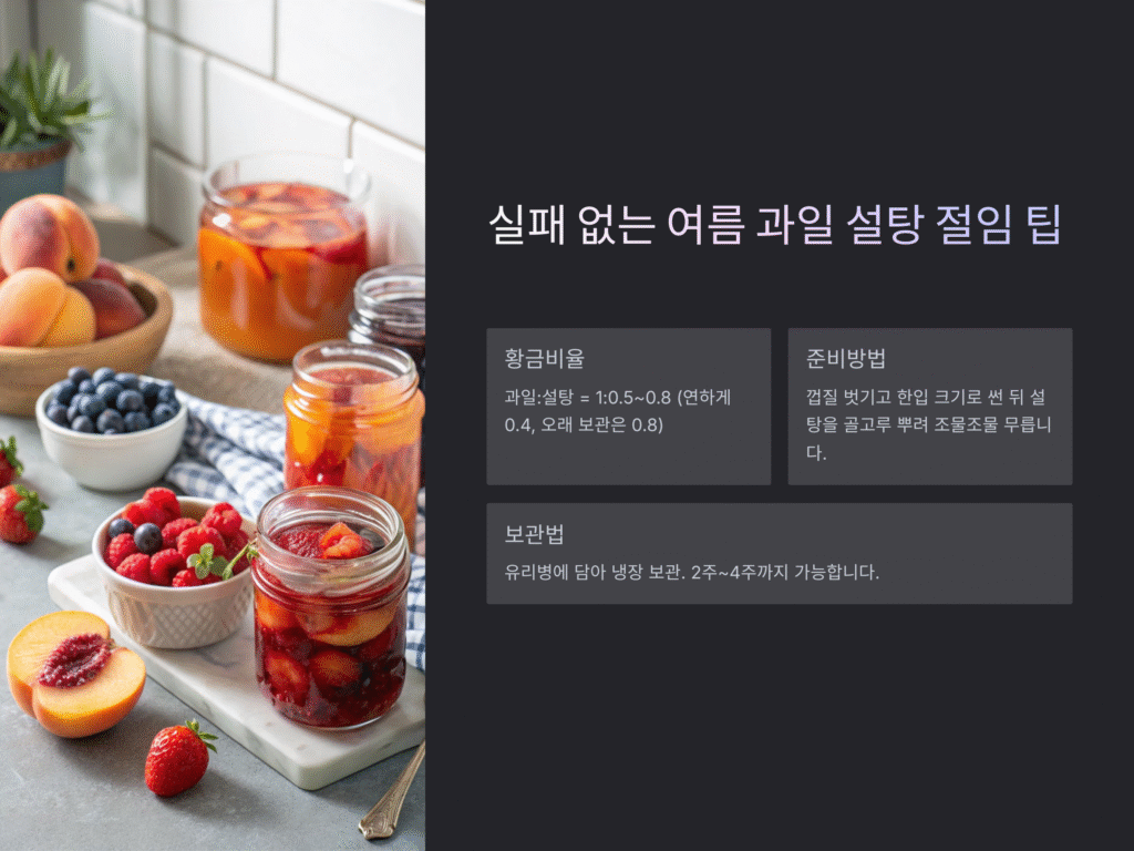 여름철 과일 설탕 절임 팁, 실패 없는 황금비율부터 보관까지!