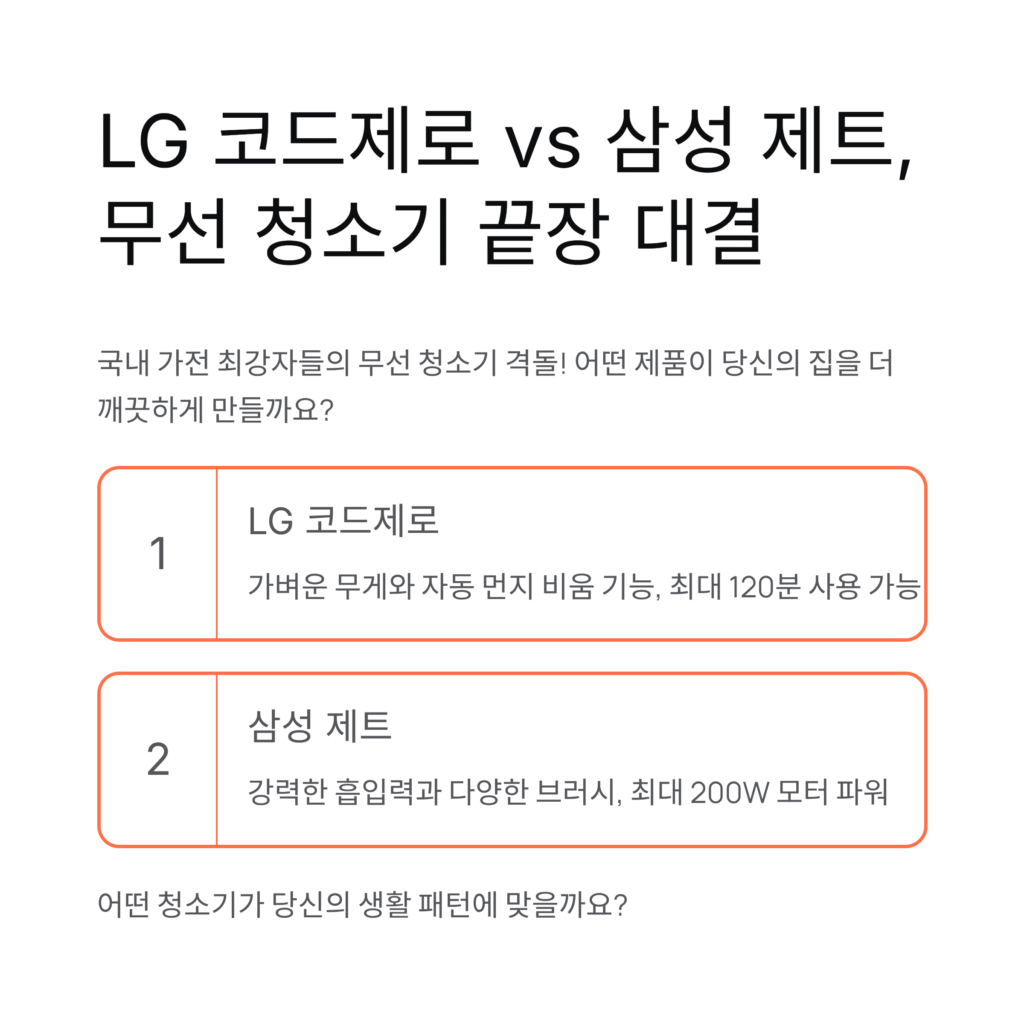 LG 코드제로 vs 삼성 제트, 무선 청소기 끝장 대결