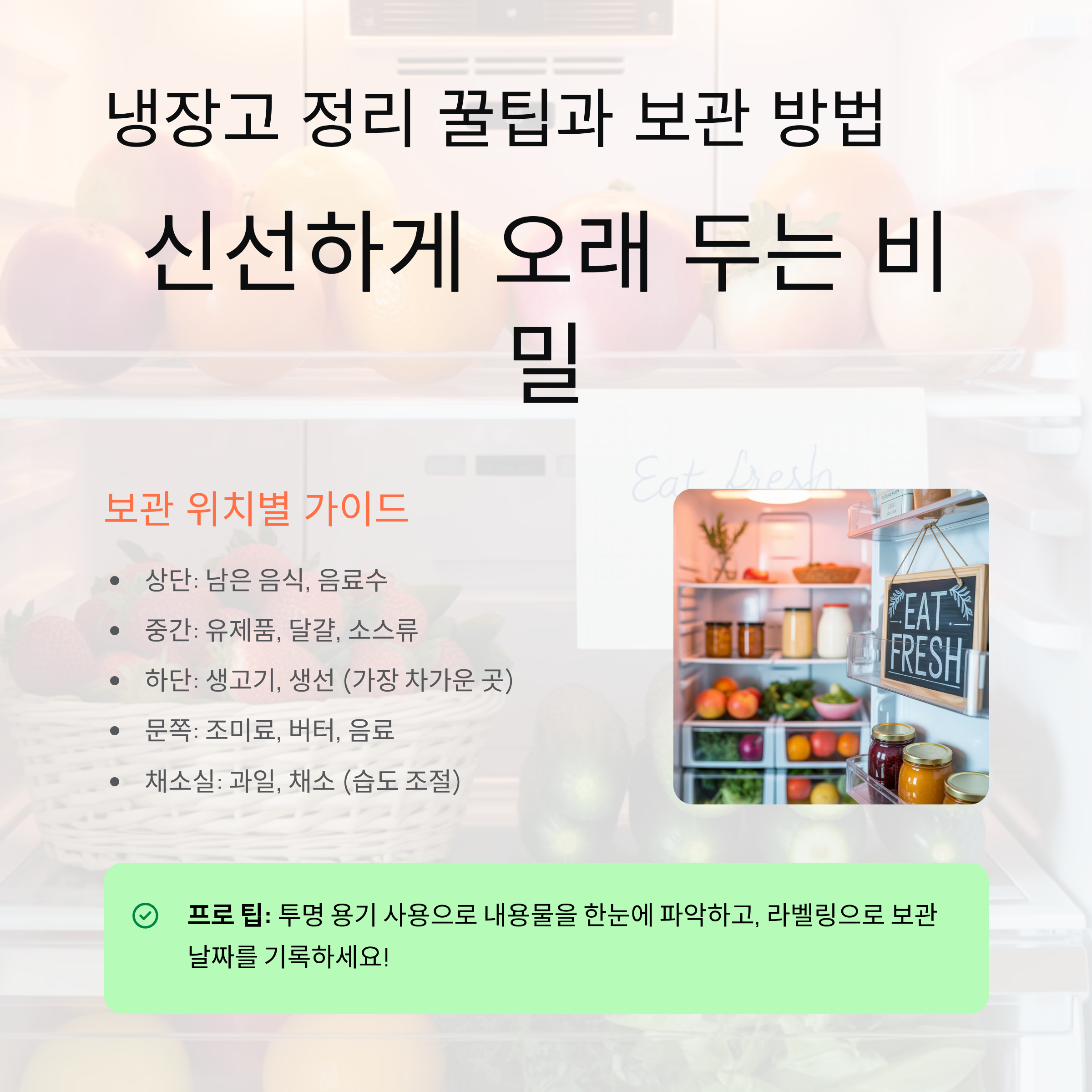 냉장고 정리 꿀팁과 보관 방법, 신선하게 오래 두는 비밀