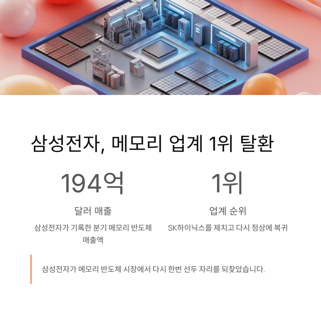 삼성전자, 메모리 업계 1위 탈환…매출 194억달러로 SK하이닉스 제쳤다