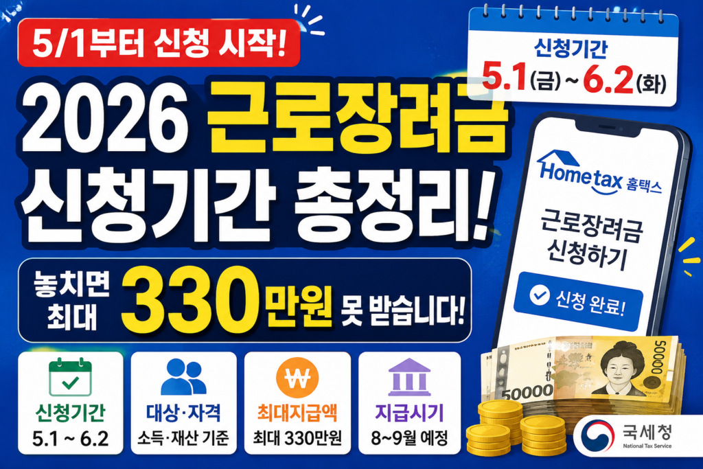 2026 근로장려금 신청기간, 놓치면 최대 330만원 못 받습니다