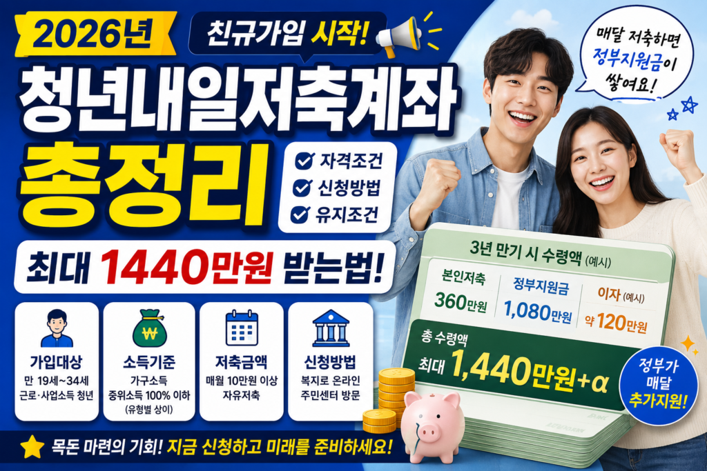 2026 청년내일저축계좌 신규가입 시작 총정리 (자격조건, 1440만원 받는법)