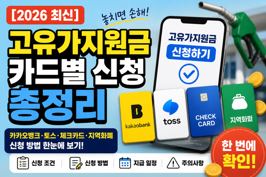 [2026 최신] 고유가지원금 신청 방법 총정리｜카카오뱅크·토스·체크카드·지역화폐 카드별 비교