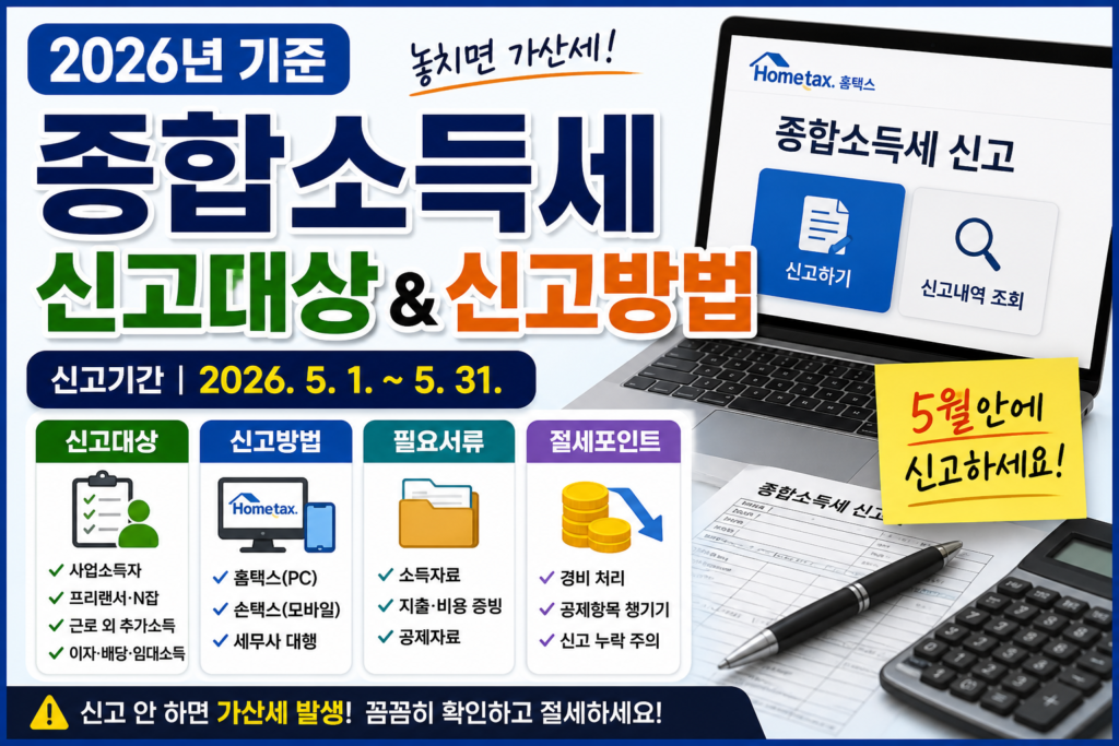 종합소득세 신고대상 총정리 (2026년 기준)｜신고방법·기간·절세 포인트까지 한눈에