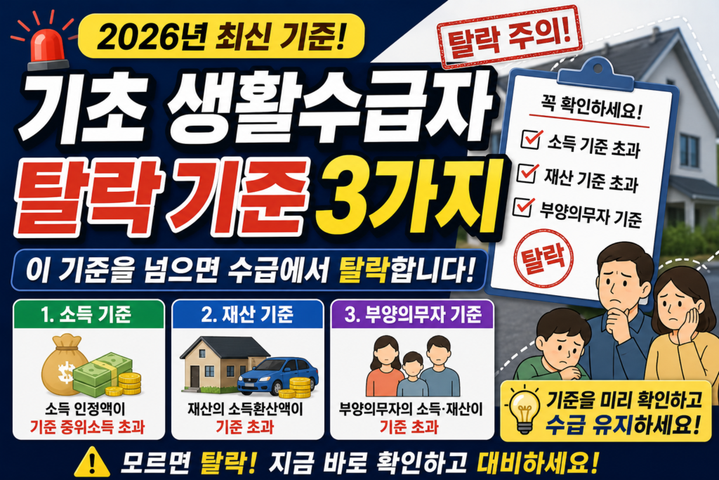 2026 기초생활수급자 탈락 기준 3가지 총정리