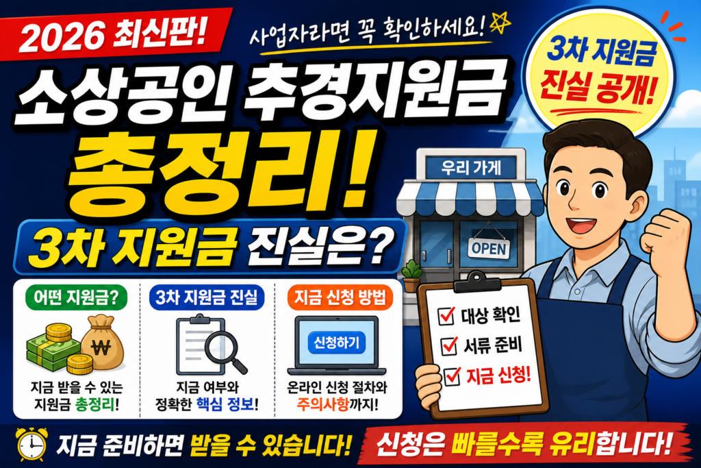 2026 소상공인 추경지원금 총정리 (3차 지원금 진실 + 지금 신청 방법)