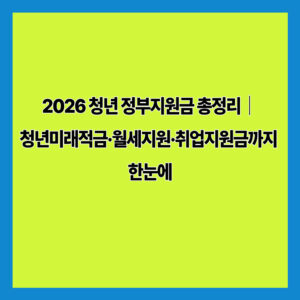 2026 청년 정부지원금 총정리｜청년미래적금·월세지원·취업지원금까지 한눈에